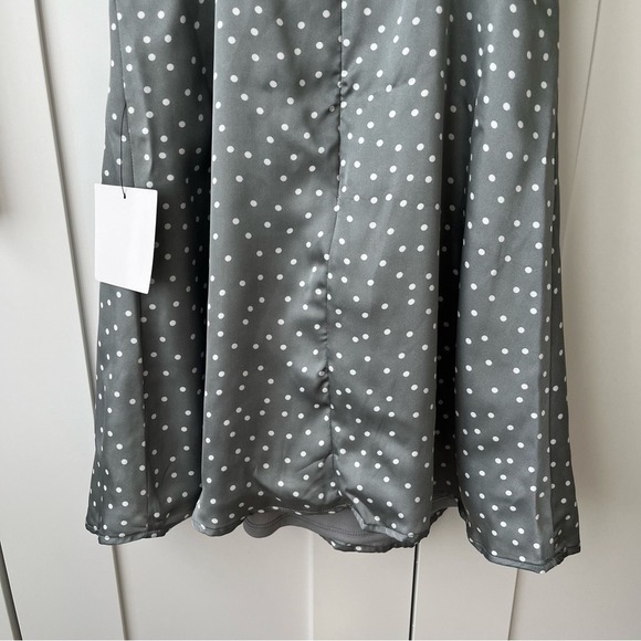 Lulus Spot in My Heart Sage Grey Polka Dot Satin Cowl Neck Mini Dress small NWT‎ - Picture 14 of 16